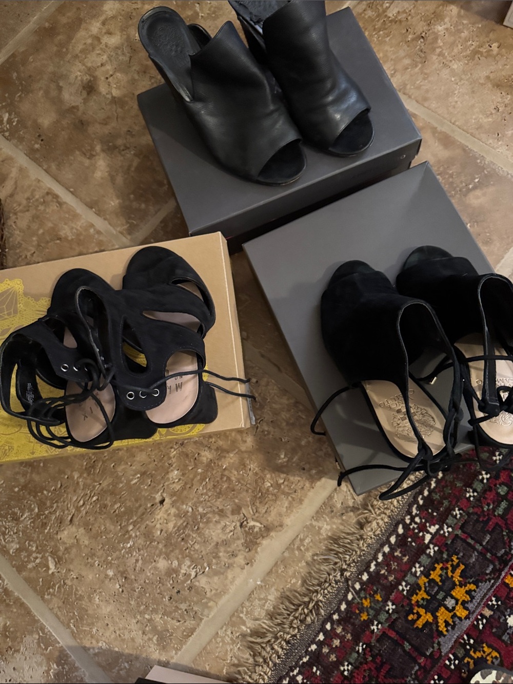 Vince Camuto Black Suede Lace-Up Peep-Toe Heels